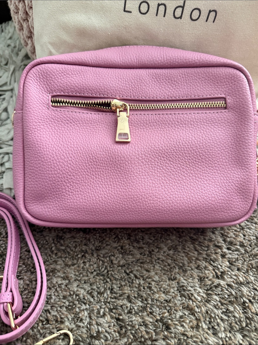Pom Pom London Pink Leather Crossbody Bag with Wrist Pouch - Picture 6 of 10